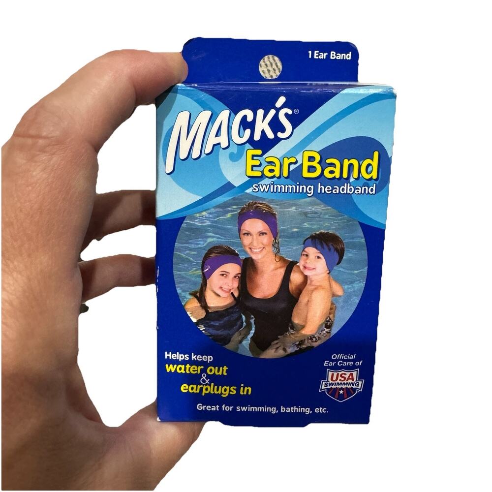 Mack’s Swimming Headband. Helps keep water out earplugs in open box new.